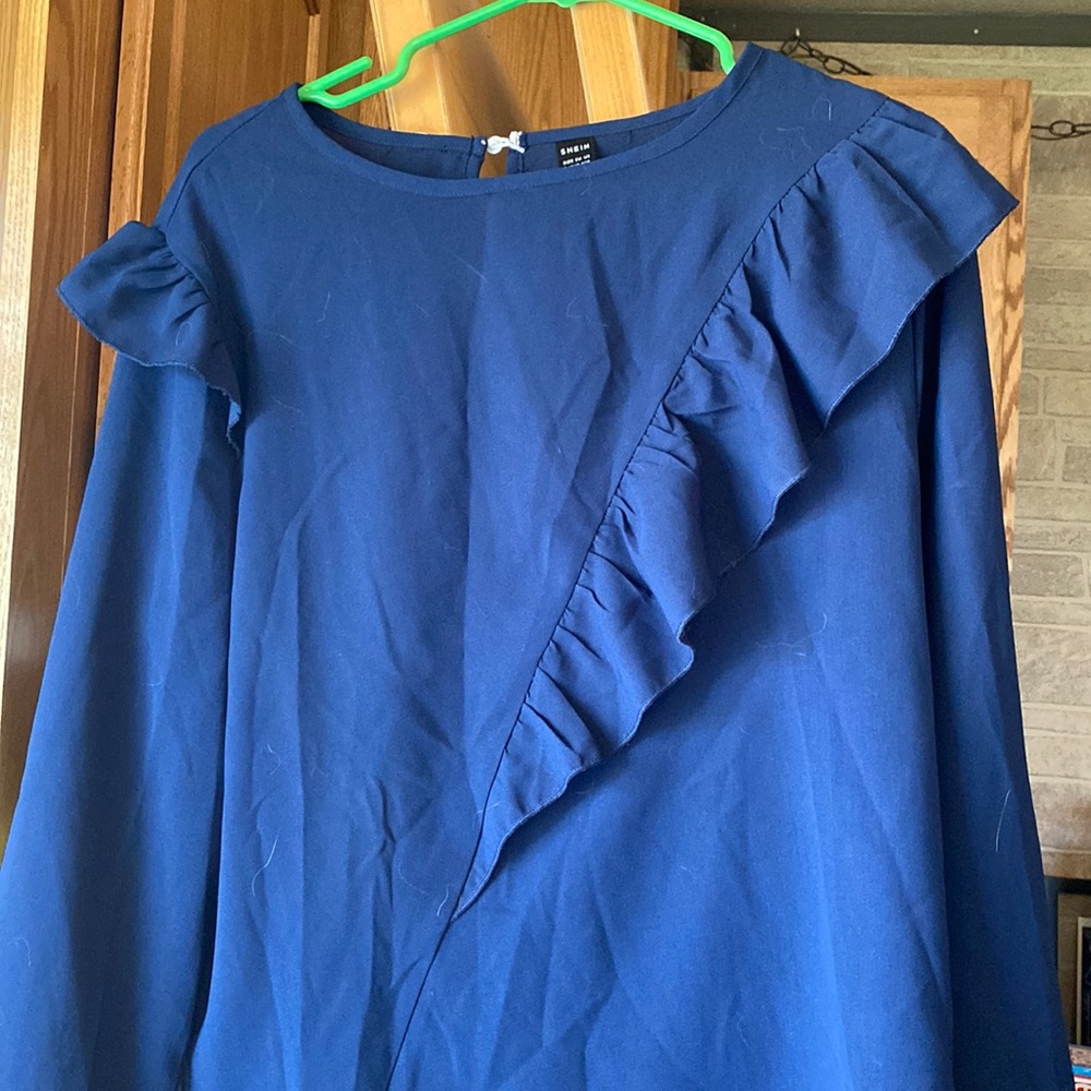 Shein long sleeve blue ruffle top